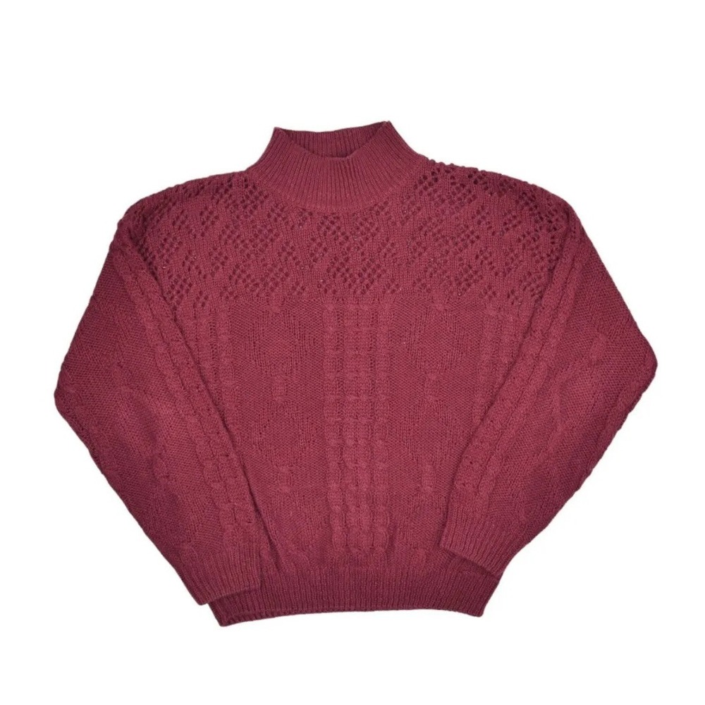 Gitano Sweater Womens M Burgundy Cable Knit Mock Neck Ramie Cotton Fisherman